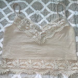 Beige lace detail top